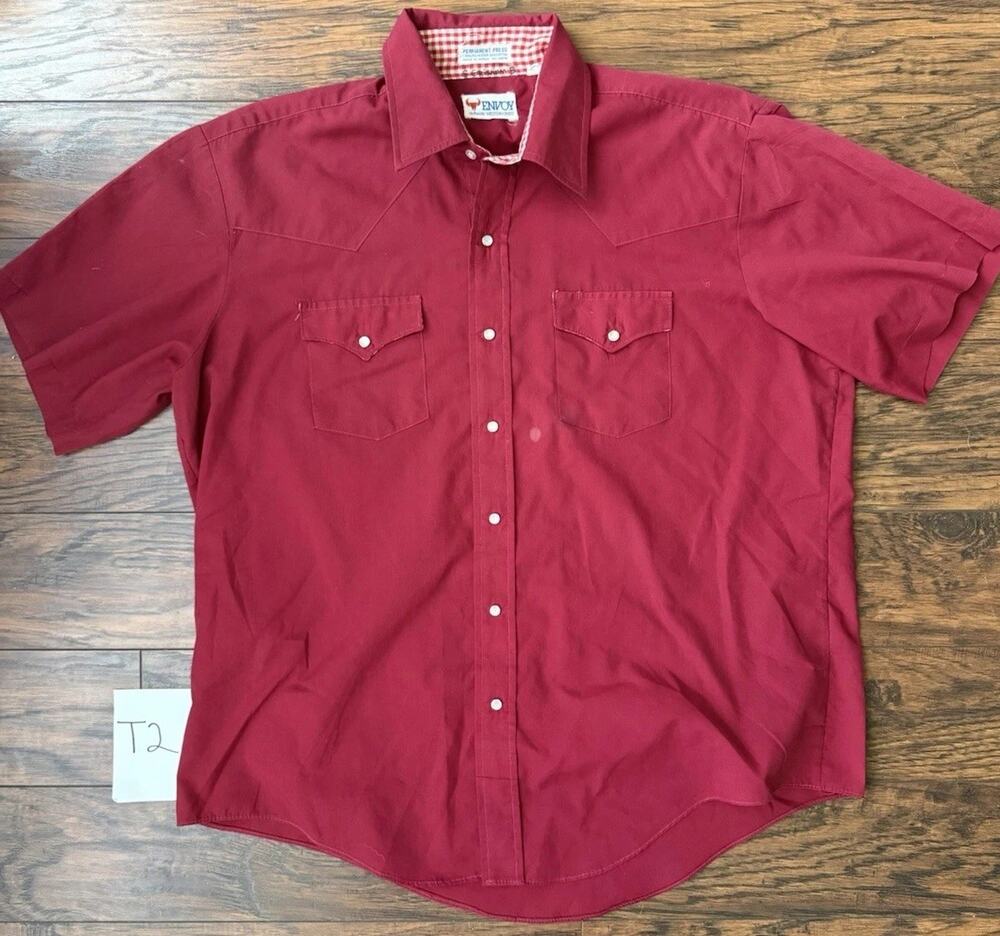 Envoy Authentic Western Pearl Snap Shirt Men's Red Short Sleeve Size XL